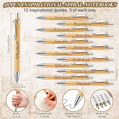 Geyoga 72 Pcs Employee Appreciation Gifts Set, Inspirational Spiral Kraft Notebooks with Motivational Bamboo Pens.