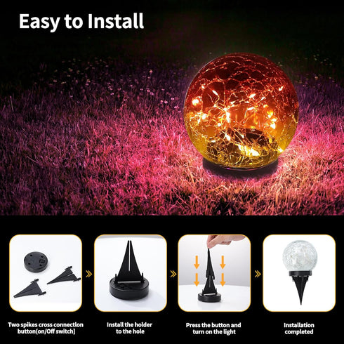 JKIMK Solar Globe Lights Outdoor Waterproof-Solar Balls for Garden-Cracked Glass Ball Lights Outdoor-Solar Orbs