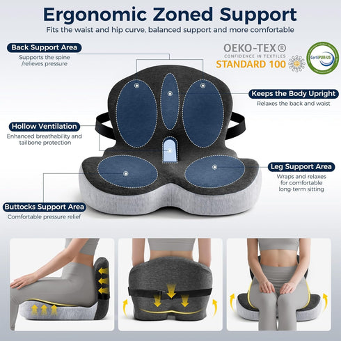 SSPATIOS Tailbone Seat Cushion, Office Chair Cushions for Relief, Seat Cushions for Office Chair with L-Shaped