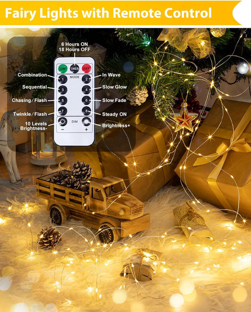 4 Pack 33FT 100LED Christmas Fairy Lights Battery Operated with Remote, Each Waterproof Twinkle Lights with Timer