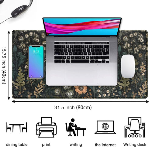 Dark Flower Desk Mat Floral Plants Mouse Pad, Aesthetic Wildflowers Large Gaming Mousepad Desk Pad, XXL Keyboard Mouse Mat Full Desktop Mat Women Office Desk Accessories Cover Mat 31.5"x15.75" by DSKGSJH