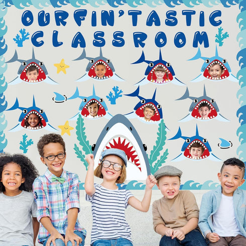 Shark Bulletin Board Kit, Under The Sea Classroom Decorations, DIY Photo Set Ocean Theme Paper Cutouts for Kids Decor
