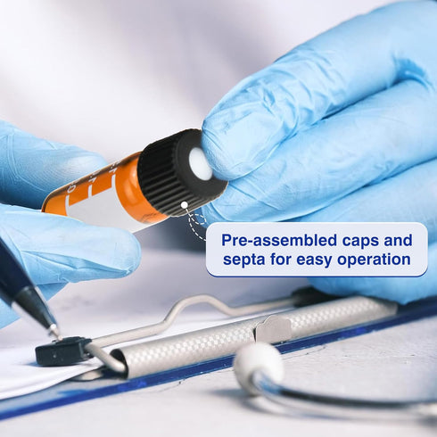 HPLC LC 8-425 Screw Thread Vial Caps, 8 mm, PTFE/Silicone Septa, Black, 100 pcs/pk Polypropylene