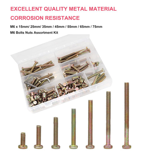 cSeao 100pcs M6 15mm 25mm 35mm 45mm 55mm 65mm 75mm Baby Bed Crib Screws Hardware Replacement Parts Assortment Kit, Zinc