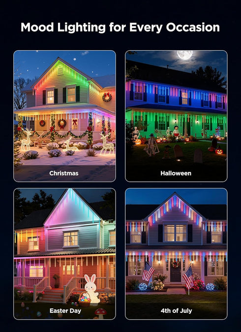 8Tube 128LED 11.48ft Smart Meteor Shower Rain Lights, Color Changing Icicle Christmas Lights Outdoor Outside, APP