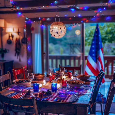 200 66ft 4th 8 4th JMEXSUSS LED Red White and Blue Lights Outdoor, Expandable Waterproof of July Lights, Modes