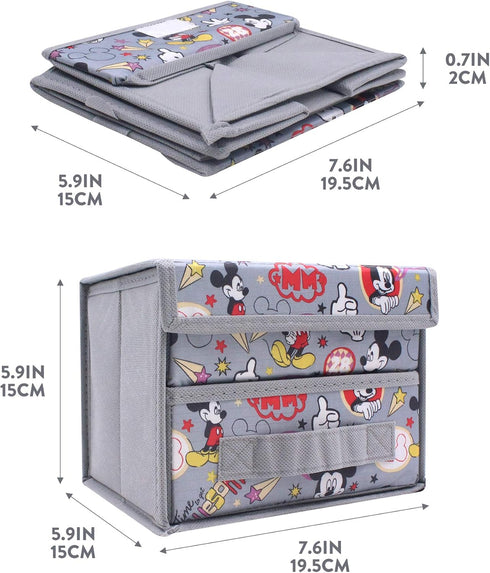 FINEX Foldable Storage Organizer Box for Desk, Gray Mouse with Removable Drawer, Collapsible Design