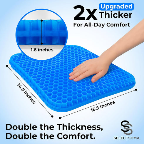 Tailbone SelectSoma Double-Thick Gel Seat Cushion for Long Sitting Pressure Relief for Back, Sciatica, Coccyx, Pain