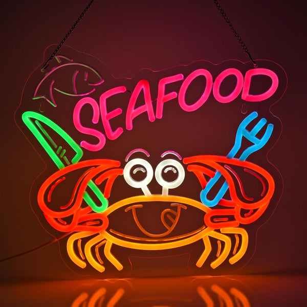 Seafood Neon Sign, Neon Lights Hanging Wall Art Decoration for Restaurant Shop