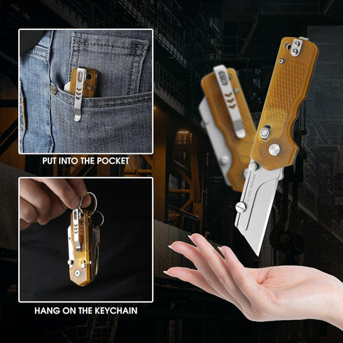 COOL PARD EDC 4Pcs Folding Pocket Utility Knife Quick Change Blade Razor Knife with Extra Razor Blades,Box Cutter