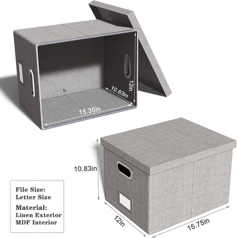 Oterri File Organizer Box, Filing Box with Lid, Portable Hanging File Box for Letter/Legal Storage, Gray
