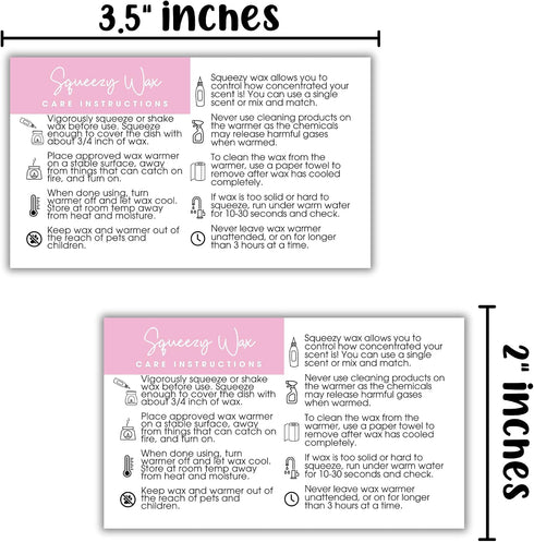 Lashicorn 50pk 2x3.5 Squeezy Wax Instruction Cards Squeezable Liquid Melt Bottle | Minimalist Client Care Directions
