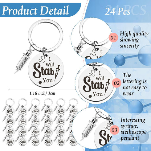 Dispowreath 24 Sets 2026 Cna Nurse Week Gifts Bulk Syringe Pens Keychains Funny Novelty Nurse Pen with Thank You Cards
