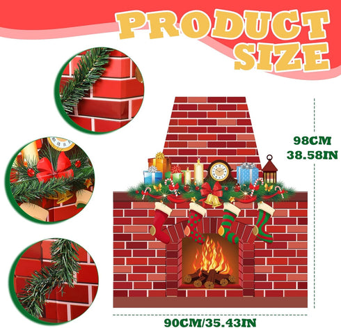 TaoBary Christmas Cardboard Fireplace 35.4 x 38.6 Inch Red Brick Bulletin Board Decoration Christmas Holiday Hearth Bulletin Board with 16.4 ft PVC Artificial Garland for Christmas Home Decor by TaoBary