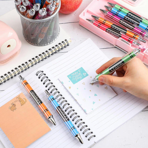 Motipuns 50 Pcs Crayon Teachers Pens Bulk Teacher Appreciation Gifts Cute Ballpoint Pens Crayon Party Favors Thank You
