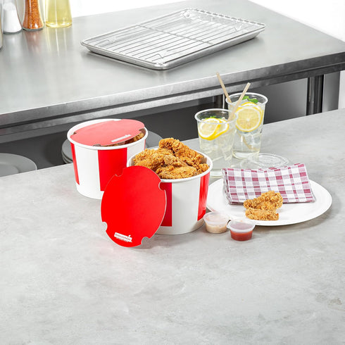 64 25 Restaurantware-Bio Tek Ounce Chicken Buckets With Lids, Greaseproof Paper Chicken Buckets - Vented Lids