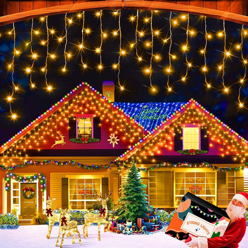 XURISEN 66ft Christmas Lights Decorations Outdoor, 640 LED 8 Modes Curtain Fairy