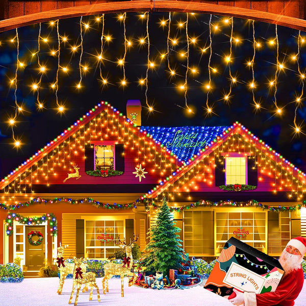 XURISEN 66ft Christmas Lights Decorations Outdoor, 640 LED 8 Modes Curtain Fairy