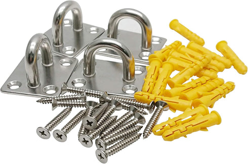 4 Pcs 2 x 1.6 Inch 304 Stainless Steel Ceiling Hooks Pad Eyes Plate Marine Hardware Hooks with Screws