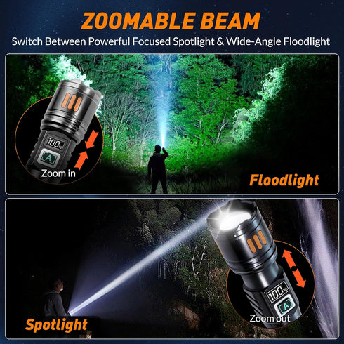 2 Pack, 6 AYL Rechargeable Flashlights Super Bright High Lumens Flash Light, Modes Zoomable Linternas with LCD Display