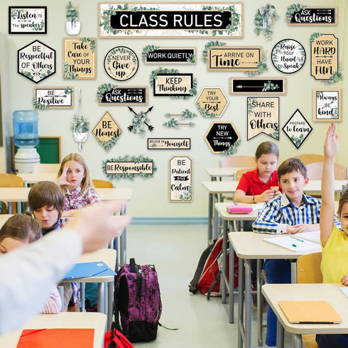 Class Rules Bulletin Board Decorations, Eucalyptus Motivational Cutouts for Classroom