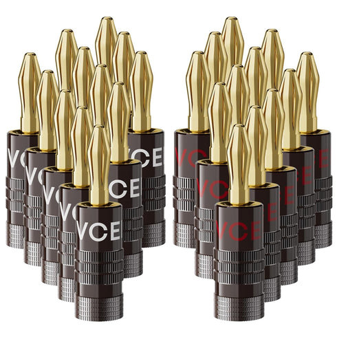 VCELINK Banana Plugs, Speaker Wire Connectors, 4mm 24K Gold Plated Dual-Screw Type
