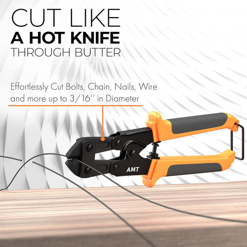 AMERICAN MUTT TOOLS Mini Bolt Cutter, 8 Inch Heavy Duty Wire Cutters for Fence and Steel Wire