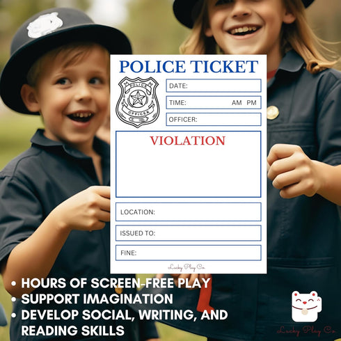 Lucky Play Co. 5x7 50 Police Officer Play Notepad for Kids Pretend Police Law Enforcement Ticket Imaginative Role-Play