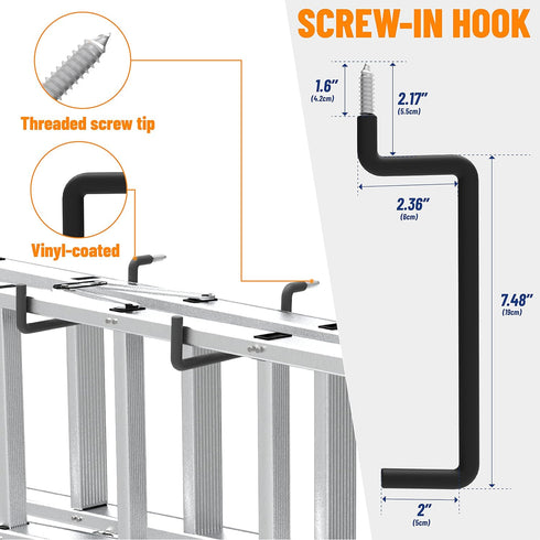 4PC POETISKE Ladder Hooks Screw in Storage Hanger Wall Mount Heavy Duty Shelf Organizer for Bike Foldable Chair Garage