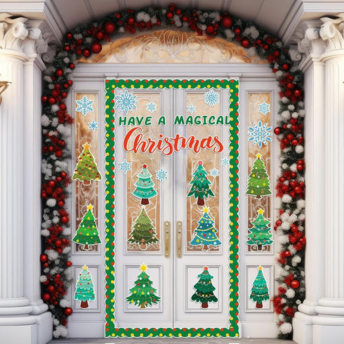 Christmas Bulletin Board Decorations - Xmas Tree Paper Cutouts, Holiday Blackboard Border Kit for School Decor