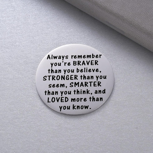 MIXJOY 2-Sided Pocket Hug Token - You Are Braver Than You Believe, Love Gift Miss You Note, 1.5", Silver