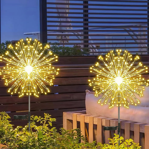 Set of 2 Outdoor Solar Decorative Lights with 210 LEDs, Waterproof Firework Lights for Garden and Pathway