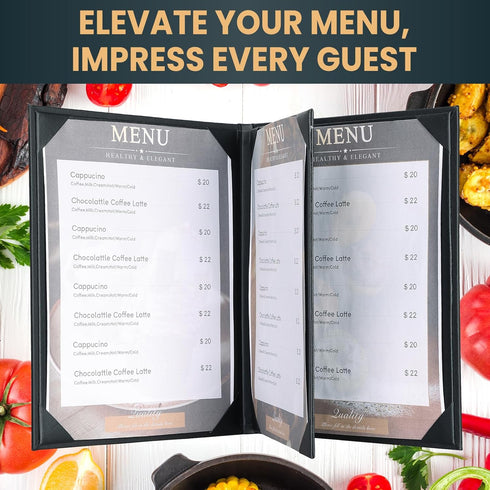 6 Pack 4 8.5" 11" View Menu Holder Menu Covers x | Restaurant Menu Covers Diploma Cover Black Leather Menu Sleeves Book