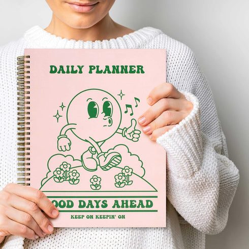 To Do List Planner Notebook - Cute Pink Green Retro A4 8.5x11 Large Hardcover Spiral Schedule Notebook