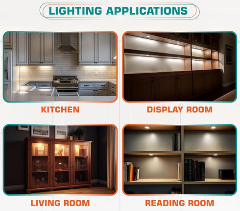 Counter 120V 2 Packs, Single Under Cabinet Puck Light, Collection Display Cases Bookshelf LED Lighting, Electric Wired
