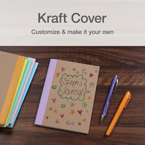 Oxford Composition Notebook 6 Pack, 5.75 x 8 Inches, College Ruled Paper, 60 Sheets, Assorted Pastel Spines Kraft Covers