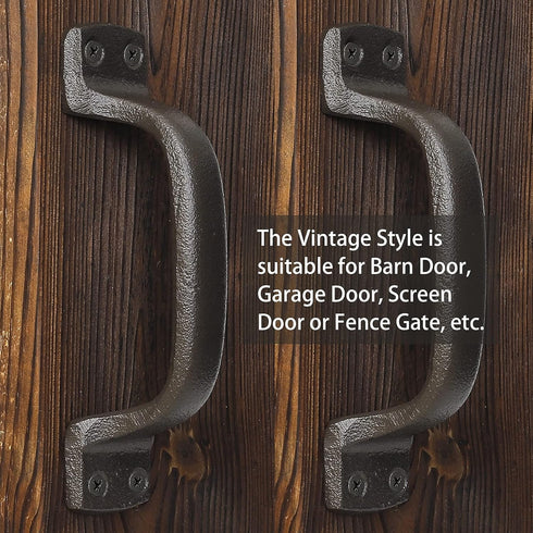 Heavy Solid Cast Iron Barn Door Pulls Handles, 7inch Metal Hardware for Sliding Gate, Drawer, Garage - Dark Brown 2 Pack