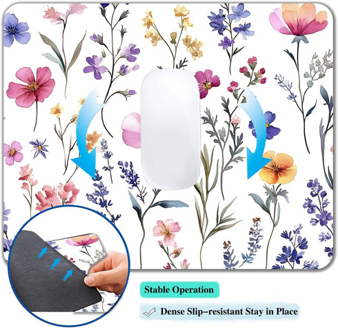 IMAYONDIA 9.5" 7.9" Computer Mouse Pads for Desk, Purple Wildflowers Floral Mouse Pad Small Square Computer Mousepad, x