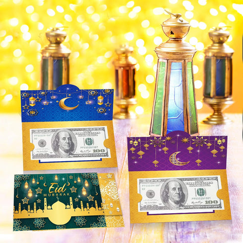 KYMY 12pcs Eid Mubarak Money Envelopes, Islamic Cash Folding Envelopes for Ramadan, Eid al-Adha, Birthday, Wedding