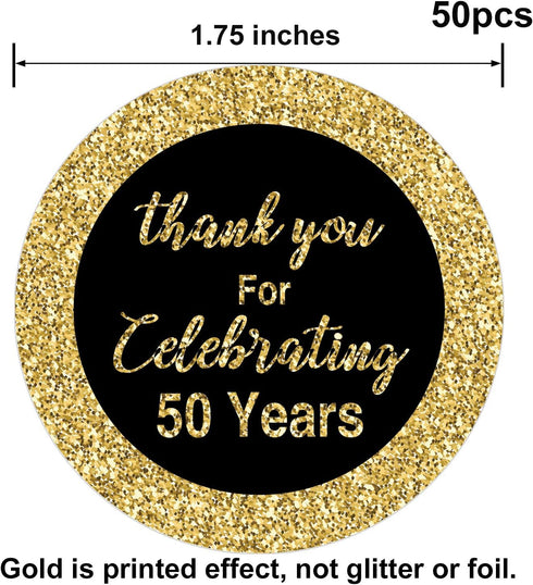 Careland 50th Birthday Stickers, Gold 1.75 Inch Round Circle Labels, 50 Reusable Decorations for Anniversary Party