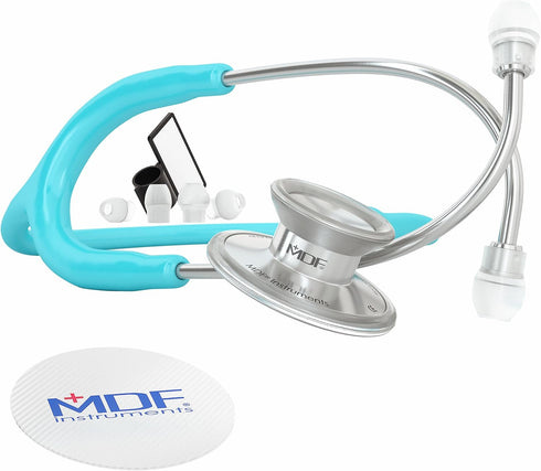 MDF Instruments Acoustica Lightweight Stethoscope, Adult, Dual Head, Pastel Blue Tube, Silver Chestpiece-Headset
