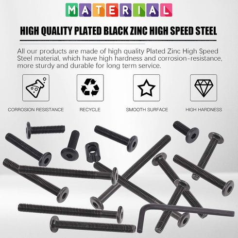 Glarks 141Pcs M6x20/ 30/40/ 50/60/ 70/ 80mm Baby Bed Crib Screws Hardware Replacement Kit, Black Hex Socket Cap Screws