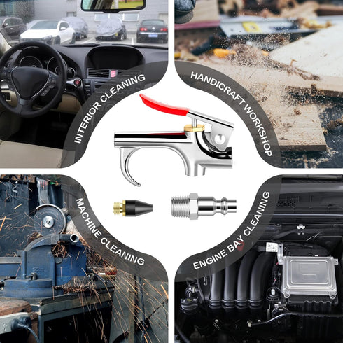 2-Way Connection Air Nozzle Blow Gun, Rubber Tip Air Nozzle with 1/4 in Standard Quick Fitting