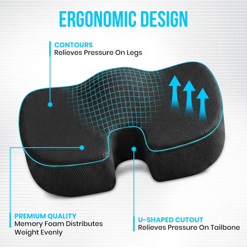 Viarous Gel Memory Foam Seat Cushion for Office Chair - Ergonomic Coccyx Cushion for Car Seat, Desk Chair & Wheelchair