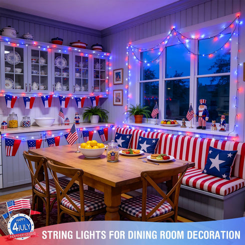 250 4th 91.5ft 8 JMEXSUSS LED Red White and Blue Lights for of July Decorations - Connectable Patriotic Lights Outdoor