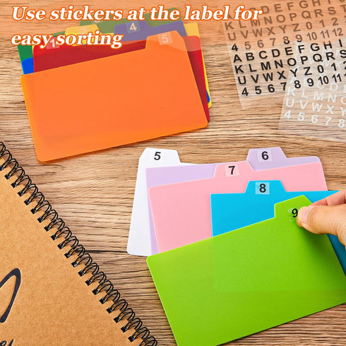 Lewtemi 50 Pieces Index Card Dividers Set with Tabs - Alphabet Tabbed Guides & Self-Adhesive Number Stickers (Multi