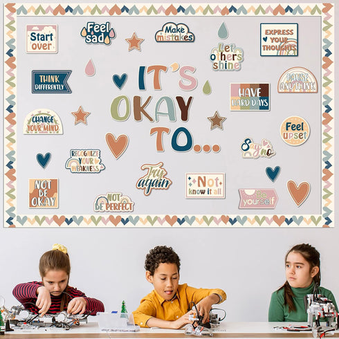 Mental Health Posters It's Okay to Boho Bulletin Board Set, Inspirational Positive Affirmations for School Office