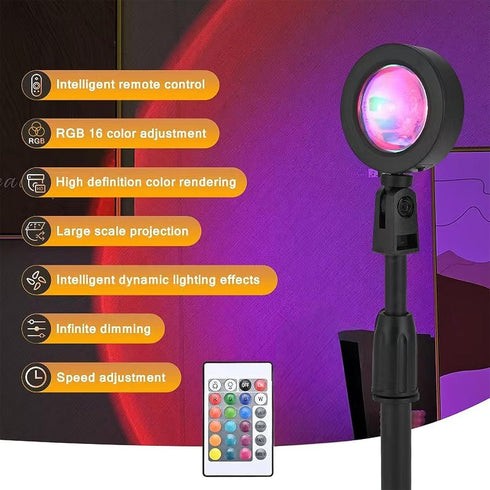 MOYAWSDGN Sunset 16 180 4 Table Lamp Projector with Remote, Colors Adjustable Rotation Sunlight with Lighting Modes
