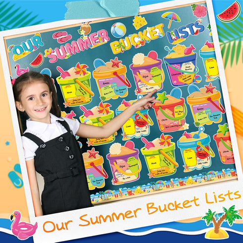 Tenceur 69 Pcs Summer Bulletin Board Decorations Set, Summer Bucket Lists Cutouts for Classroom Door Decor