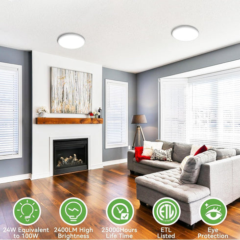 9 Inch 24W 2400lm 3 3000k/4500k/6000K (1Pack, zemty LED Ceiling Light Flush Mount Super Slim Ceiling Lights with Color